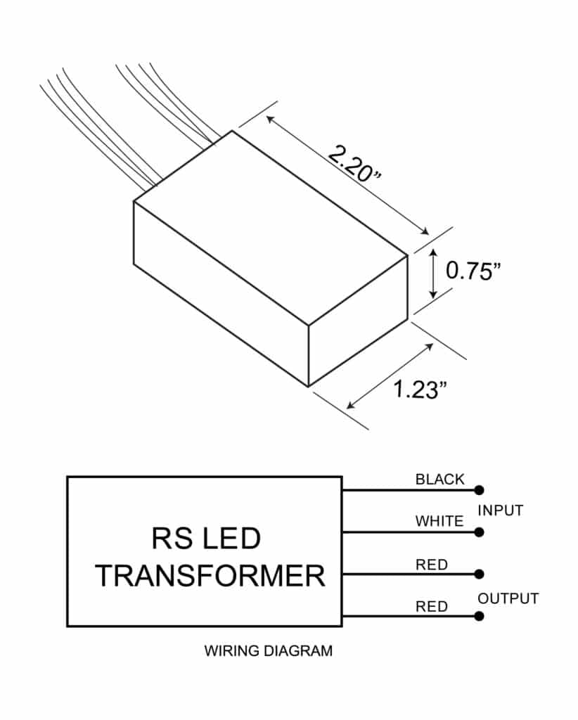 Dimensioned line drawing of the HATCH 120V to 12VAC Retro Driver | 60W