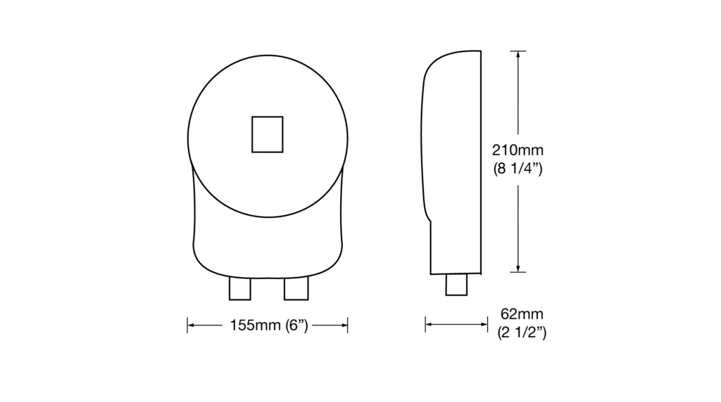 Dimensioned line drawing of the Hunza Wall Mount 12VAC Transformer - 200W