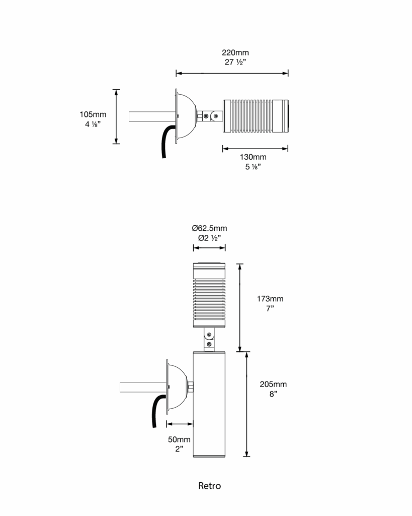 Dimensioned line drawing of the Hunza Tree Mount High Power