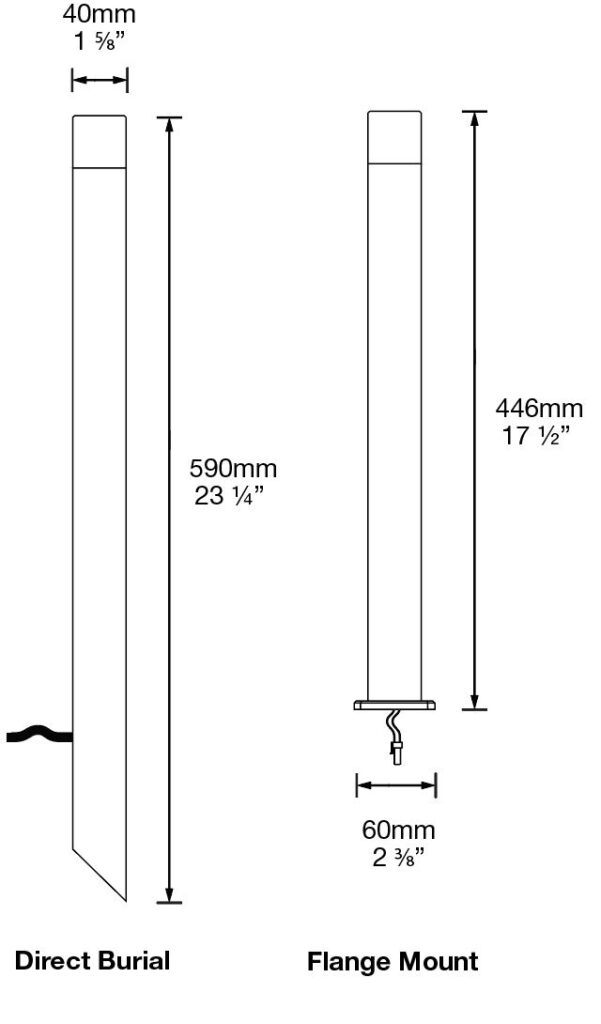 Dimensioned line drawing of the Hunza Cube Bollard Quartz