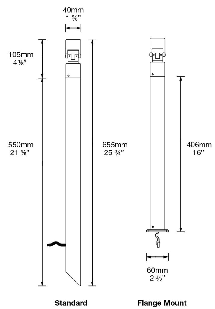 Dimensioned line drawing of the Hunza Cube Pole Spot