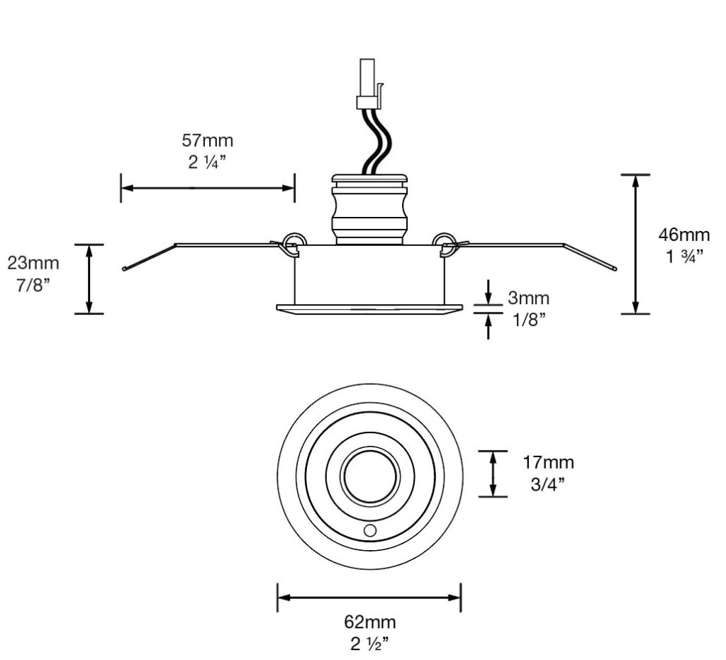 Dimensioned line drawing of the Hunza Tilting Eave 3W