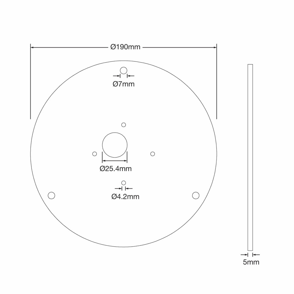 Dimensioned line drawing of the Hunza Ultra 50 Wall Plate