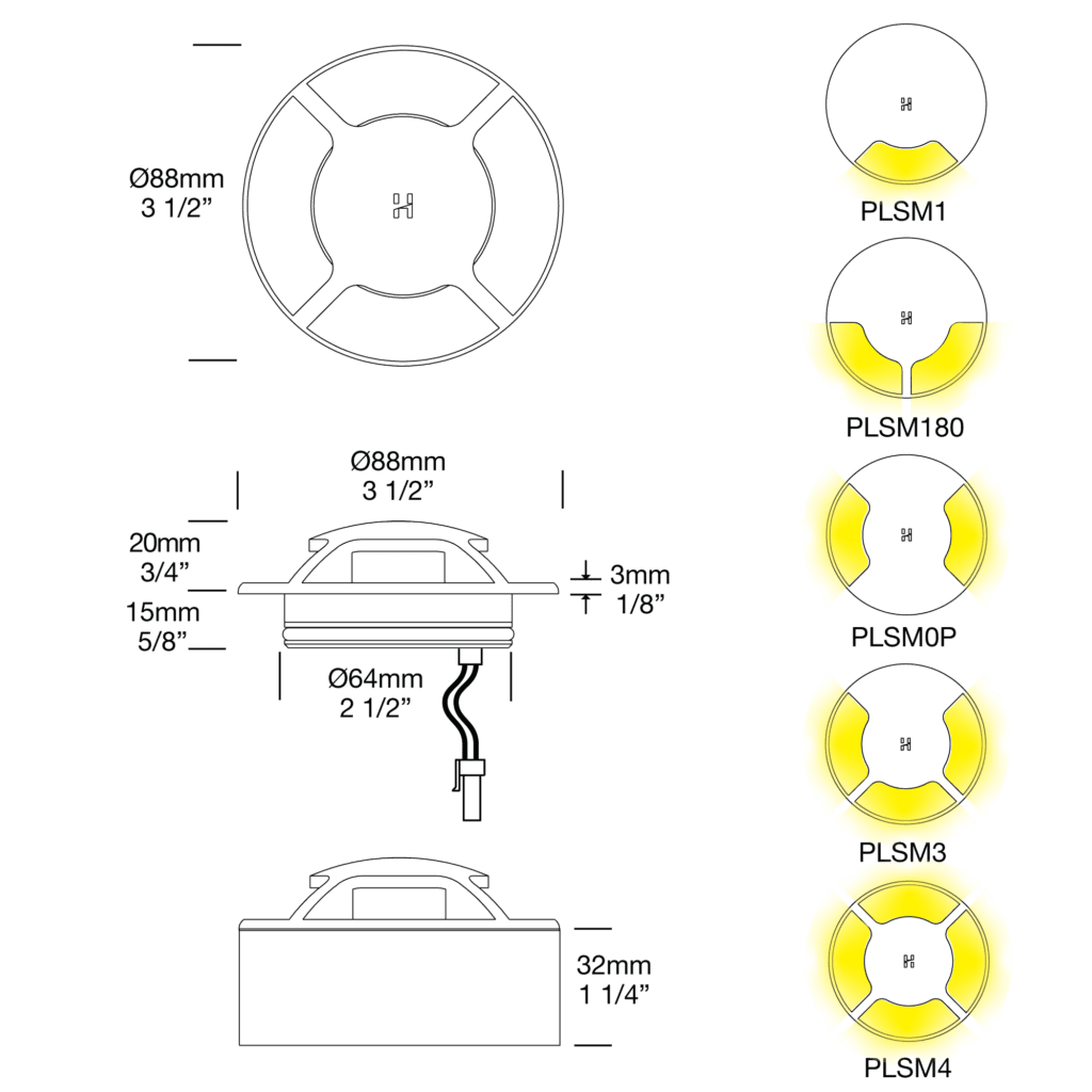 Dimensioned line drawing of the Hunza Surface Mount Path Light