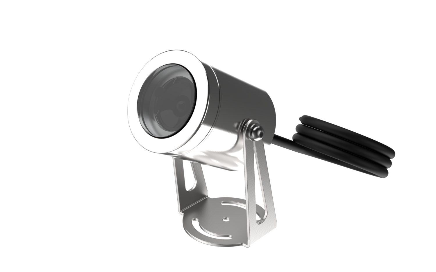 Hunza Pond Light High Power in stainless steel shown on its mounting bracket