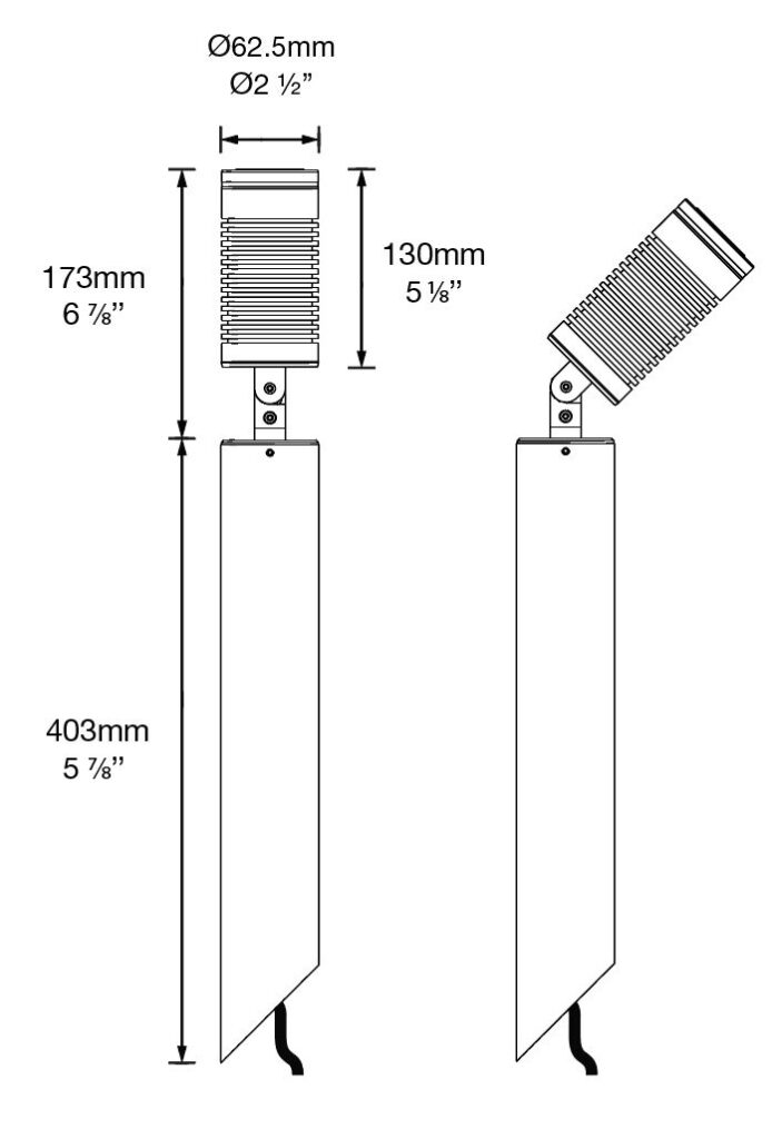 Dimensioned line drawing of the Hunza Pole Spot High Power