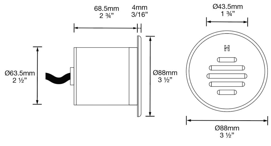 Dimensioned line drawing of the Hunza Step Light Louvre