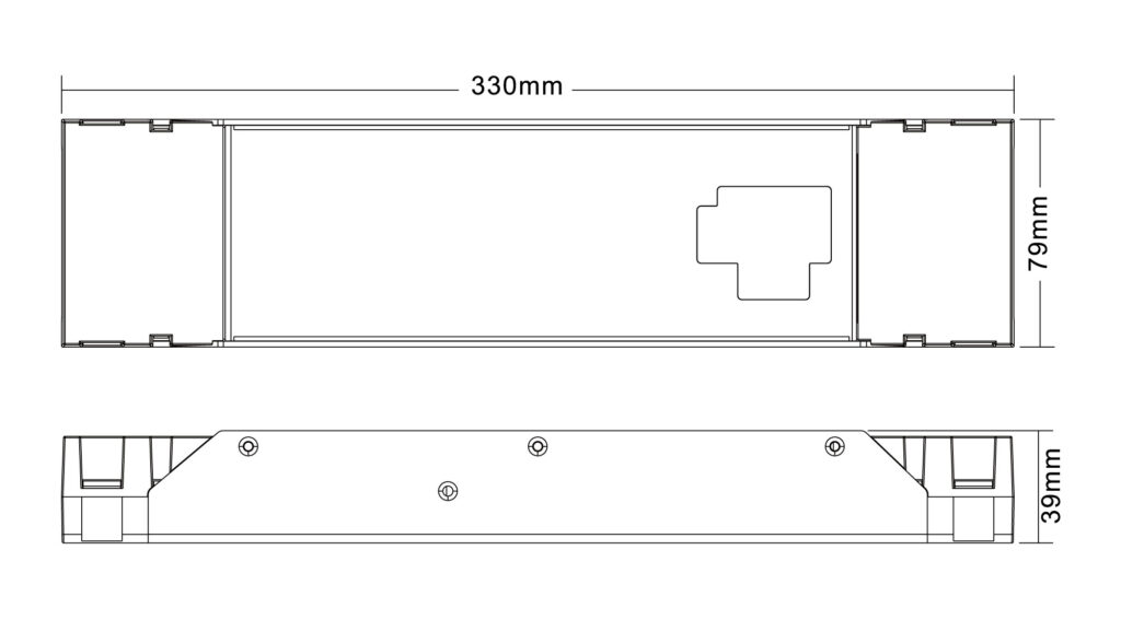 Dimensioned line drawing of the SUNRICHER DMX/RDM Full Colour (RGBW) 4 Channel - Constant Current Driver - 150W