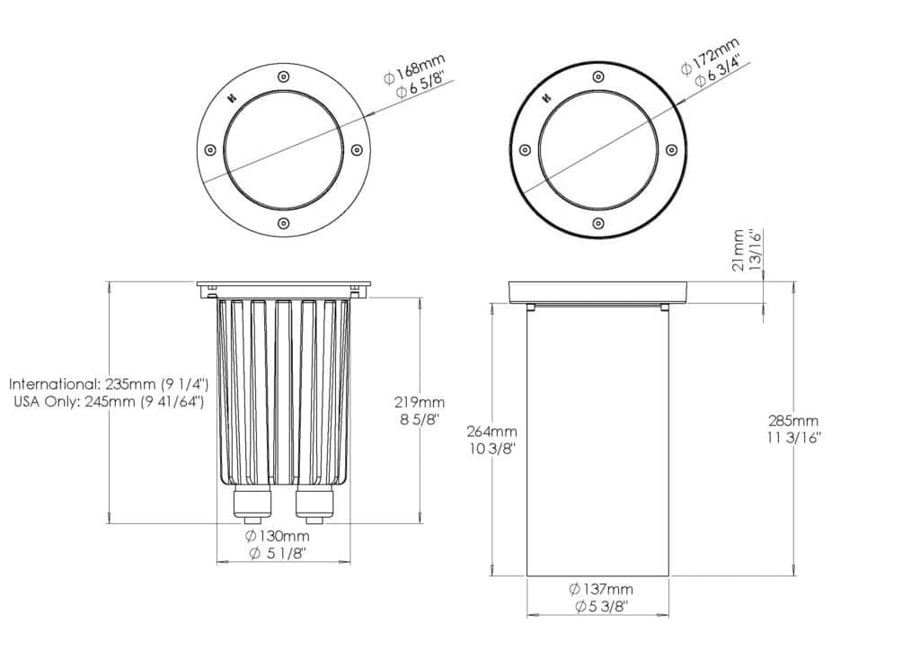 Dimensioned line drawing of the Hunza SafeTouch 100 RGBW