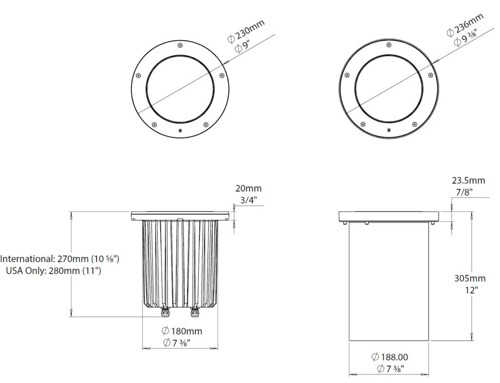 Dimensioned line drawing of the Hunza SafeTouch 150