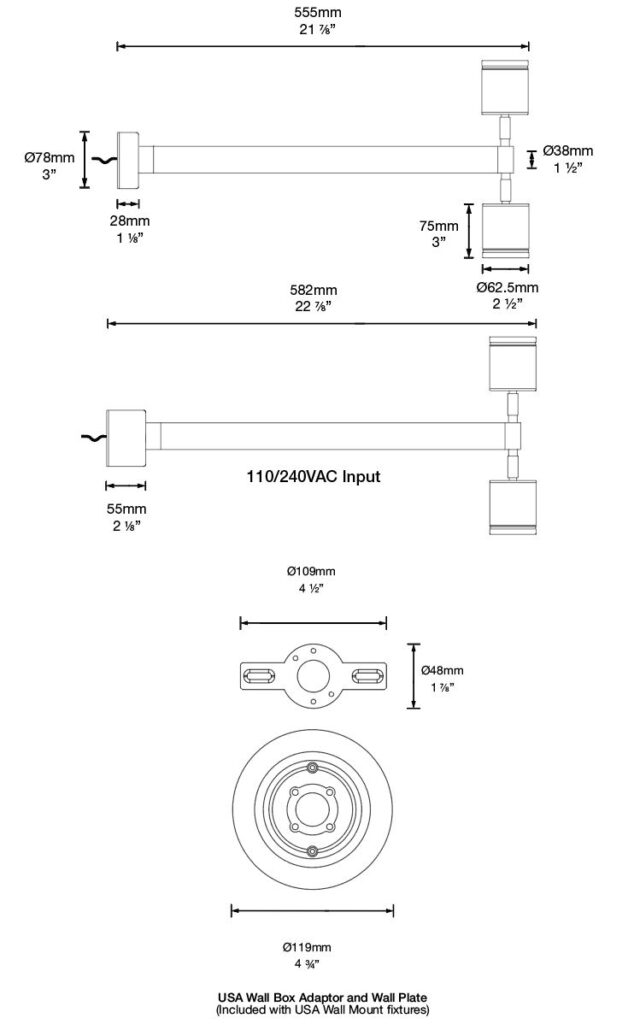 Dimensioned line drawing of the Hunza Twin Sign Light