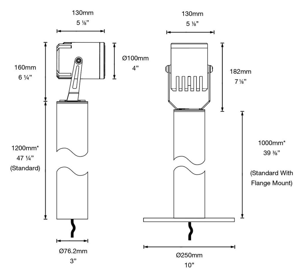 Dimensioned line drawing of the Hunza Ultra 35 Pole Spot