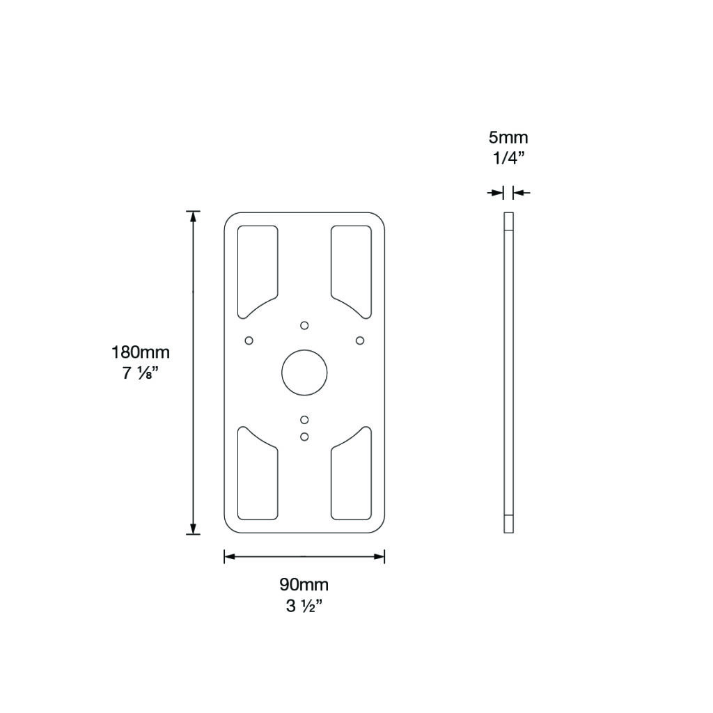 Dimensioned line drawing of the Hunza Ultra 50 Pole Bracket