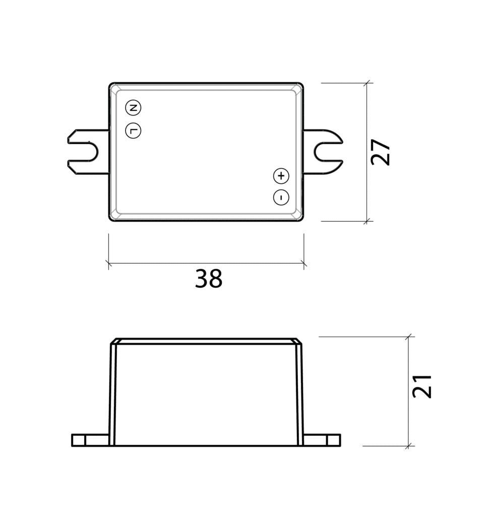 Dimensioned line drawing of the Hunza Hunza 220-240V Constant Current Driver 4W 6V
