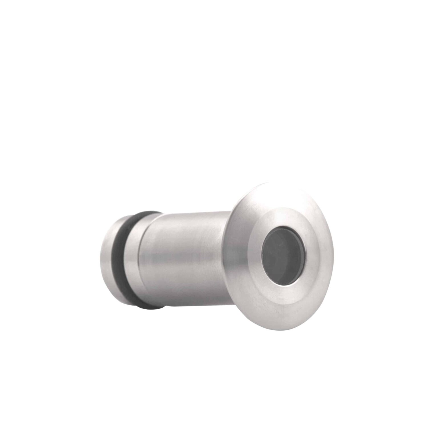 LuxR Micro Darklighter in stainless steel from the side showing the barrel and flange