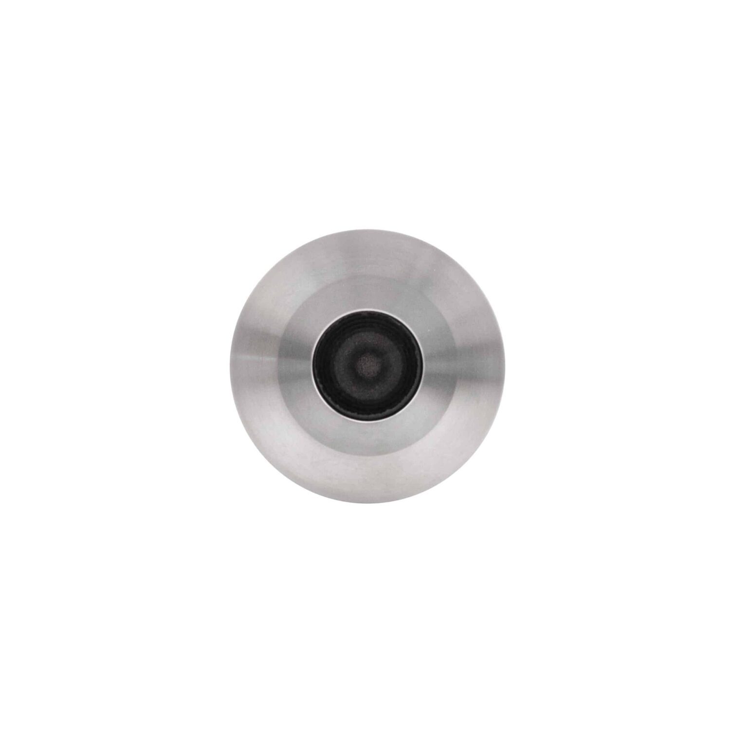 LuxR Micro Darklighter in stainless steel seen face-on with a deeply recessed lens