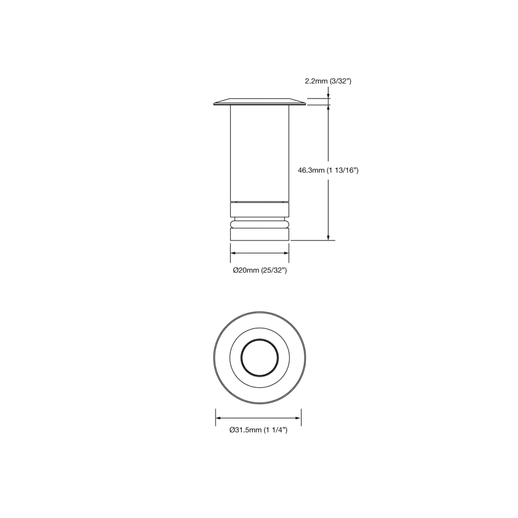 Dimensioned line drawing of the LuxR Micro Darklighter