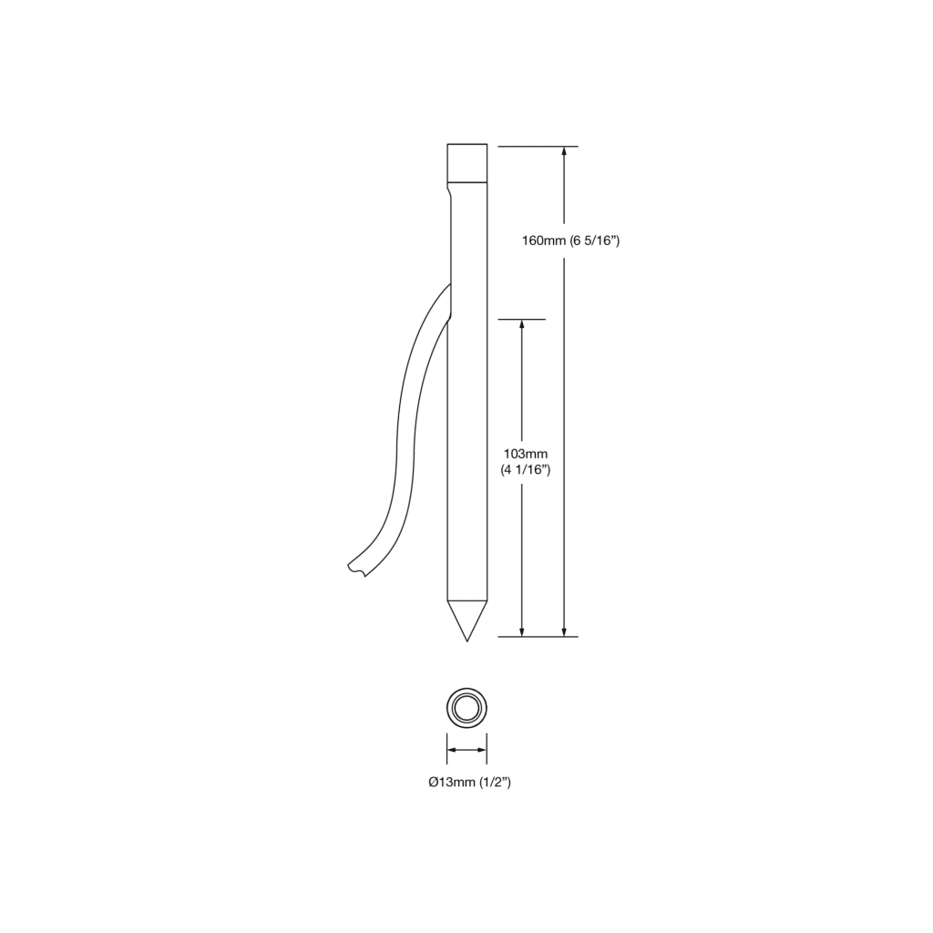Dimensioned line drawing of the LuxR Micro Spike Spot