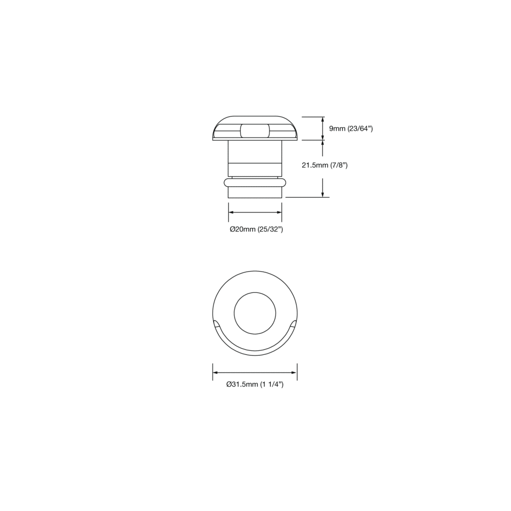 Dimensioned line drawing of the LuxR Micro Steplight