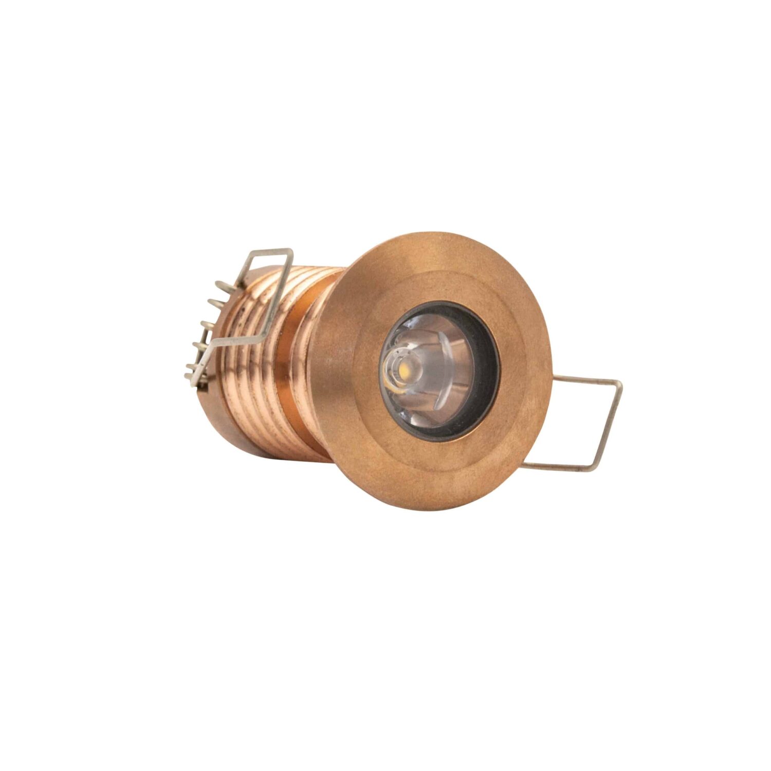LuxR Modux One Round Recessed Plug in solid copper with its spring clips