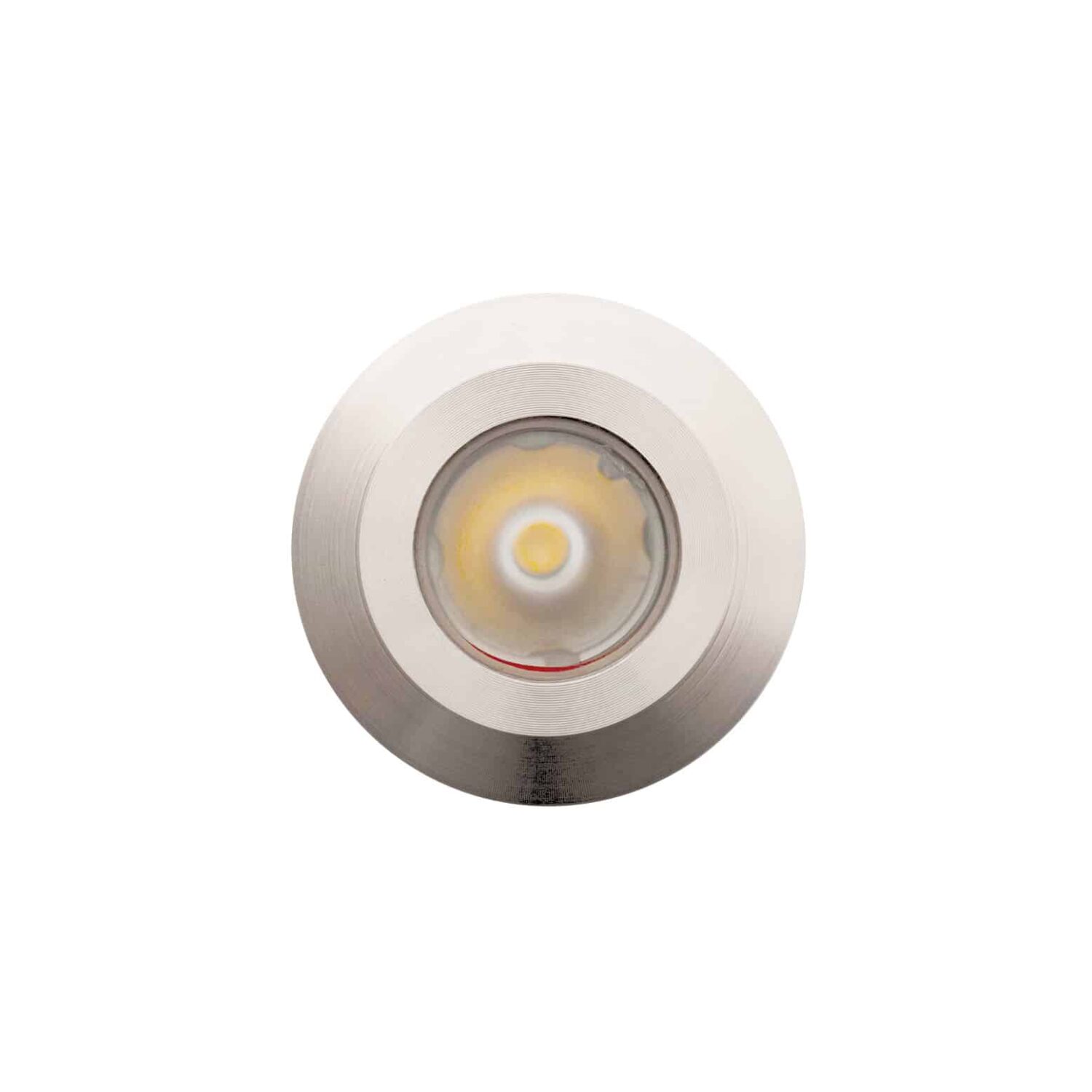 LuxR Modux One Round in stainless steel seen face-on with its LED