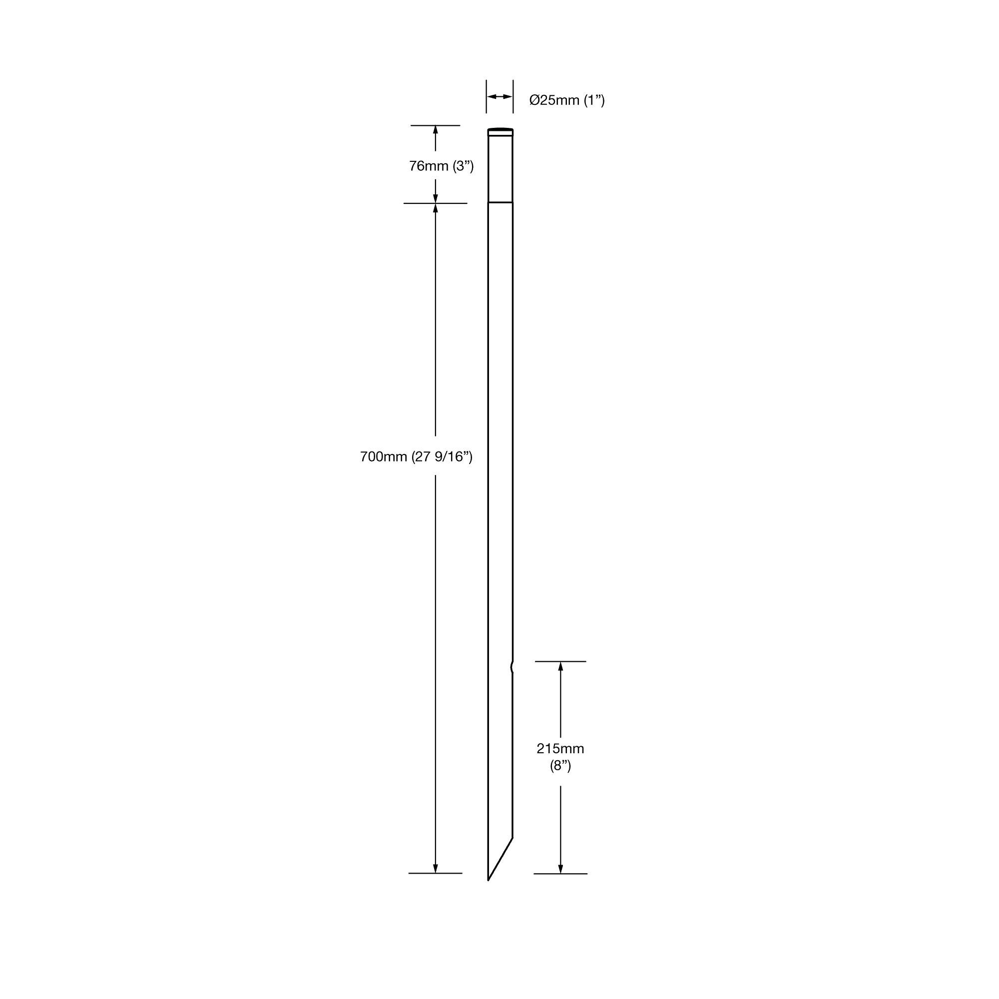 Dimensioned line drawing of the LuxR Modux One Saber