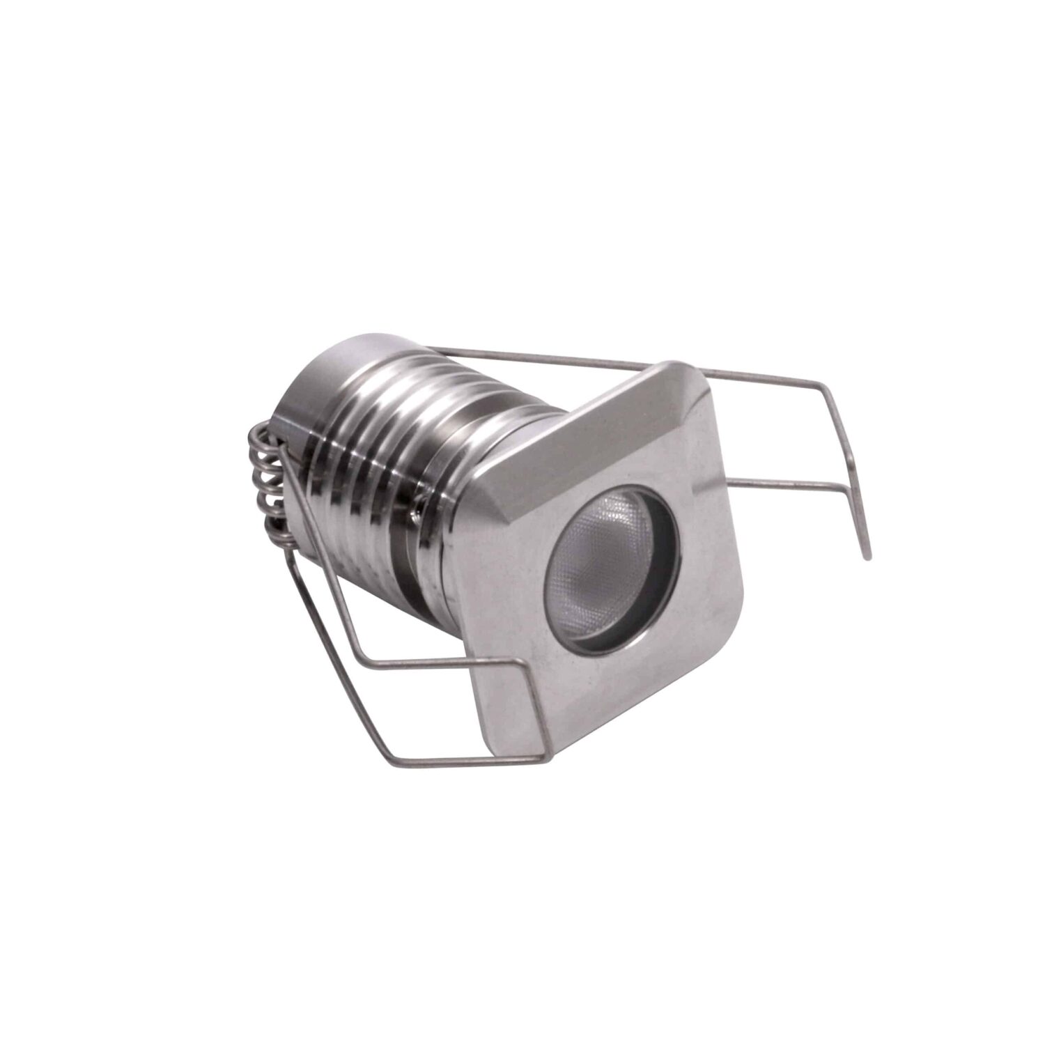 LuxR Modux One Square Recessed Plug in stainless steel with its spring clips
