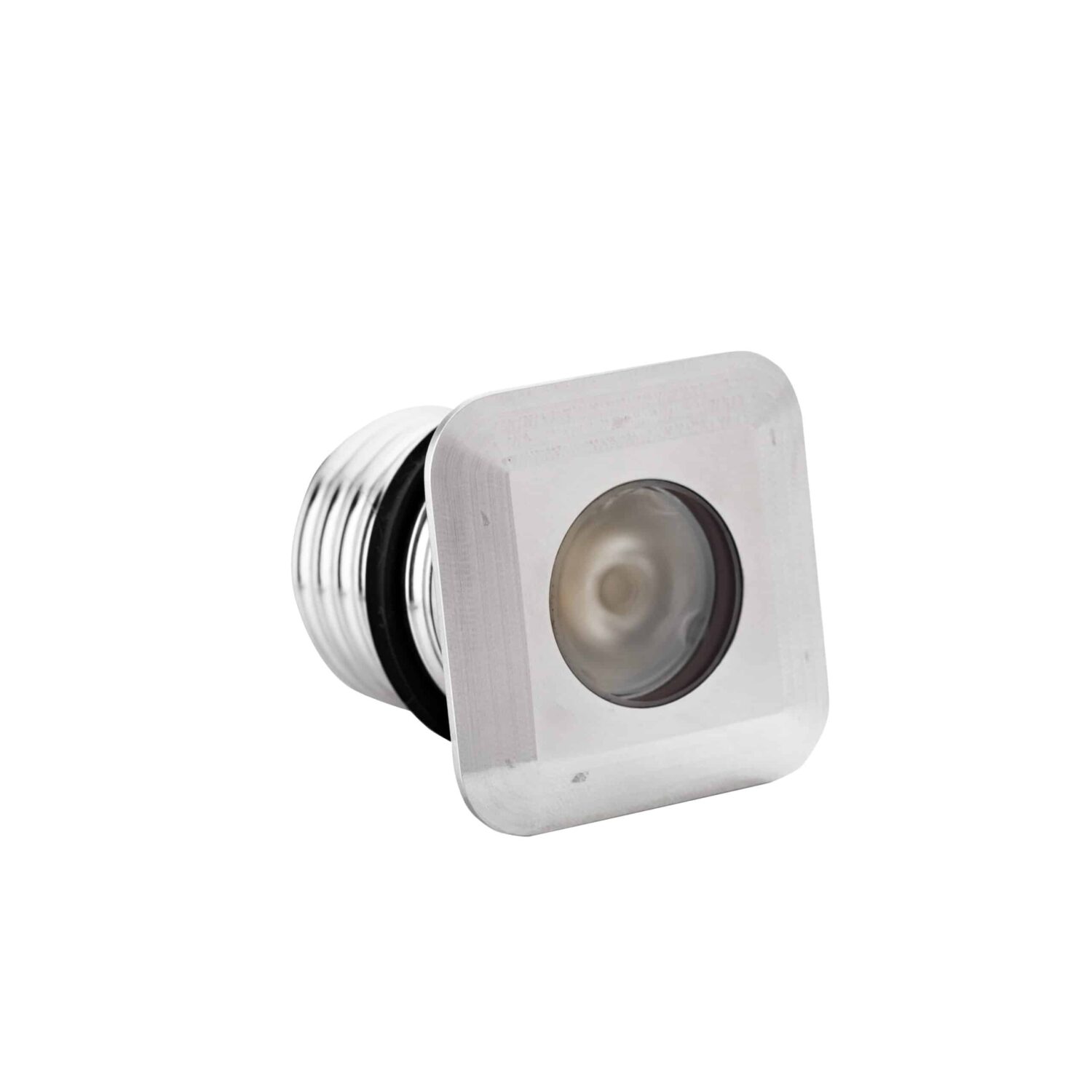 LuxR Modux One Square in stainless steel showing its threaded barrel and lens