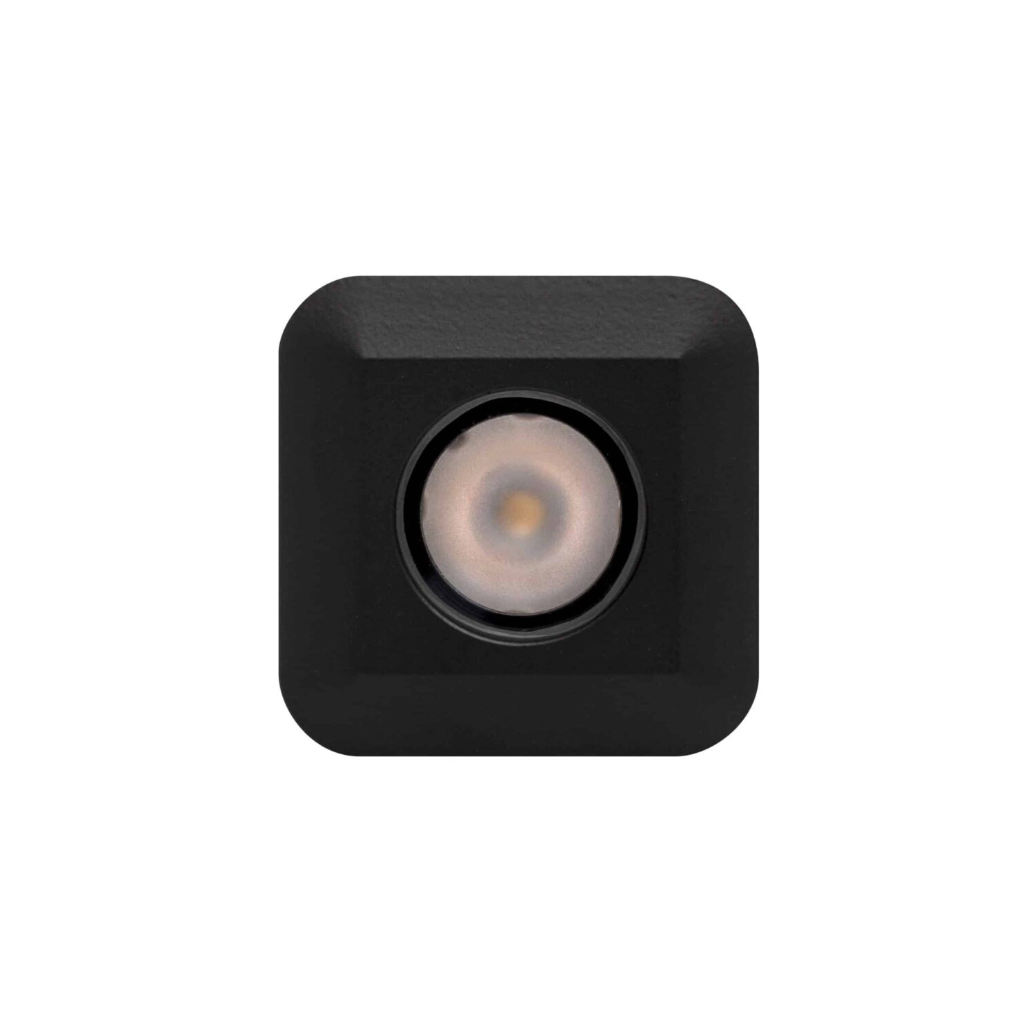 LuxR Modux One Square in black seen face-on with its lens