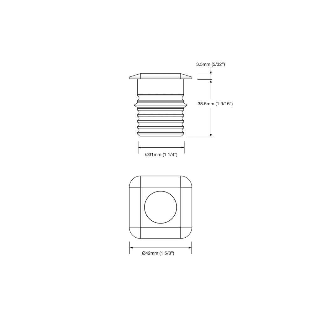 Dimensioned line drawing of the LuxR Modux One Square