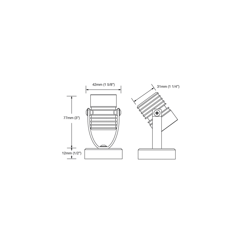 Dimensioned line drawing of the LuxR Modux One Weighted Base Spot