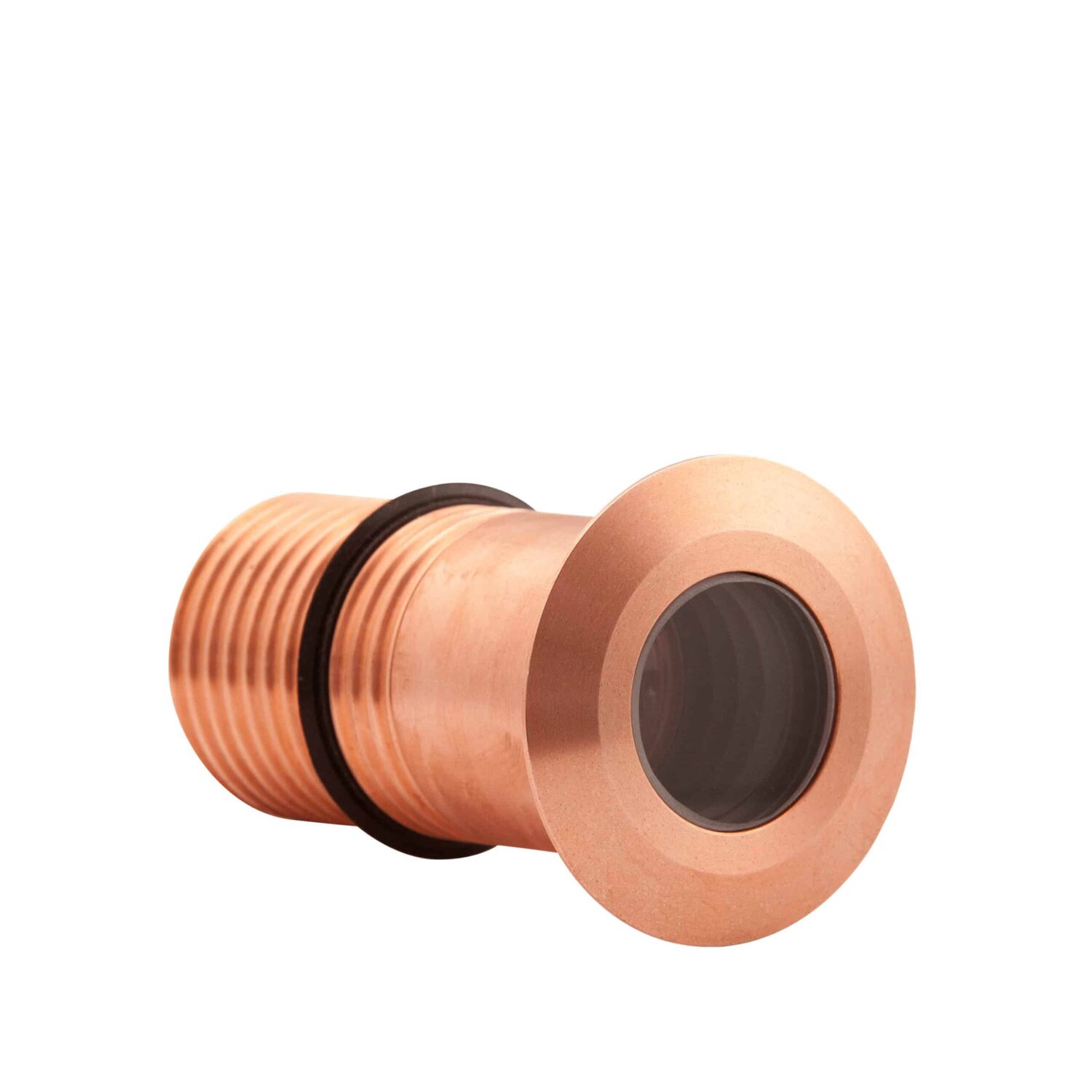 LuxR Modux Two Darklighter in solid copper showing its threaded barrel and recessed lens