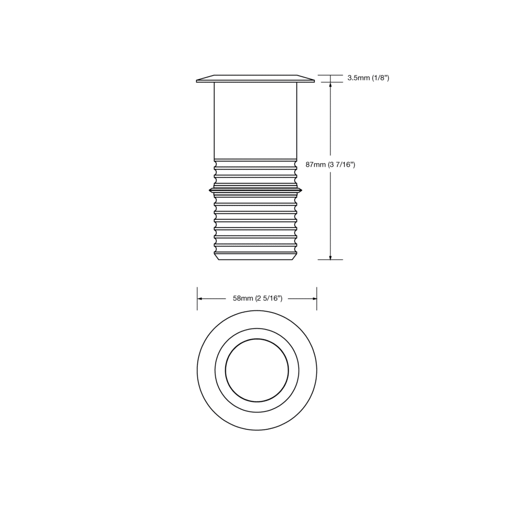 Dimensioned line drawing of the LuxR Modux Two Darklighter