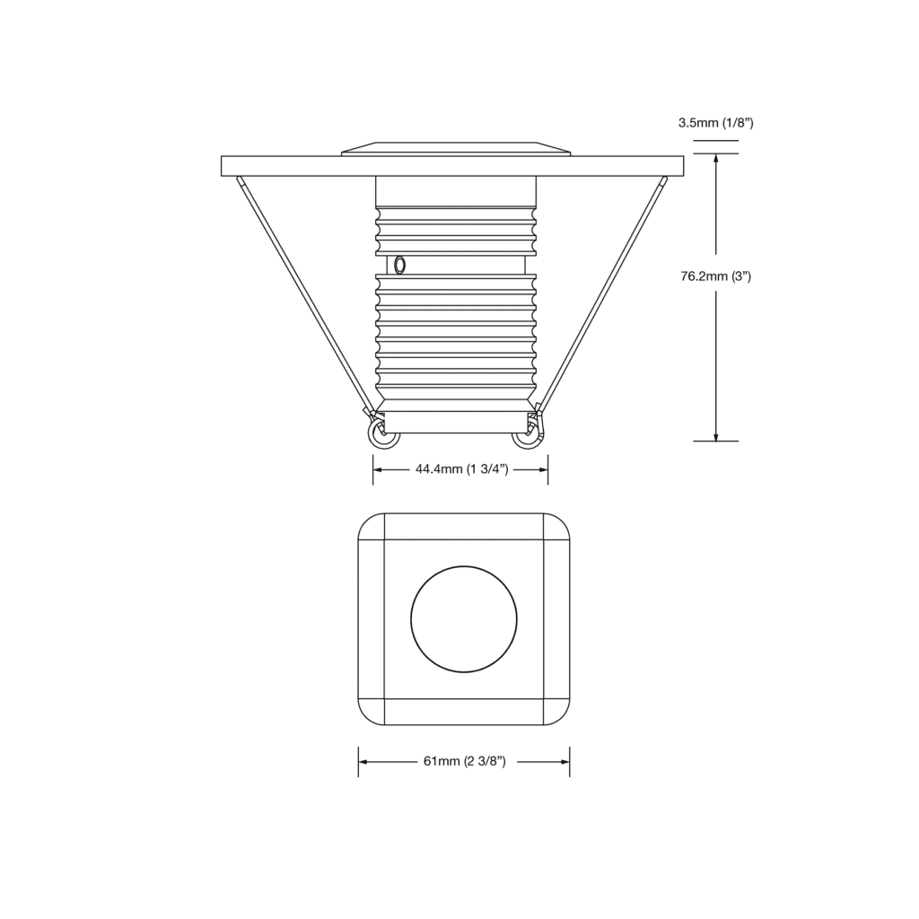 Dimensioned line drawing of the LuxR Modux Four Large Square Recessed Plug