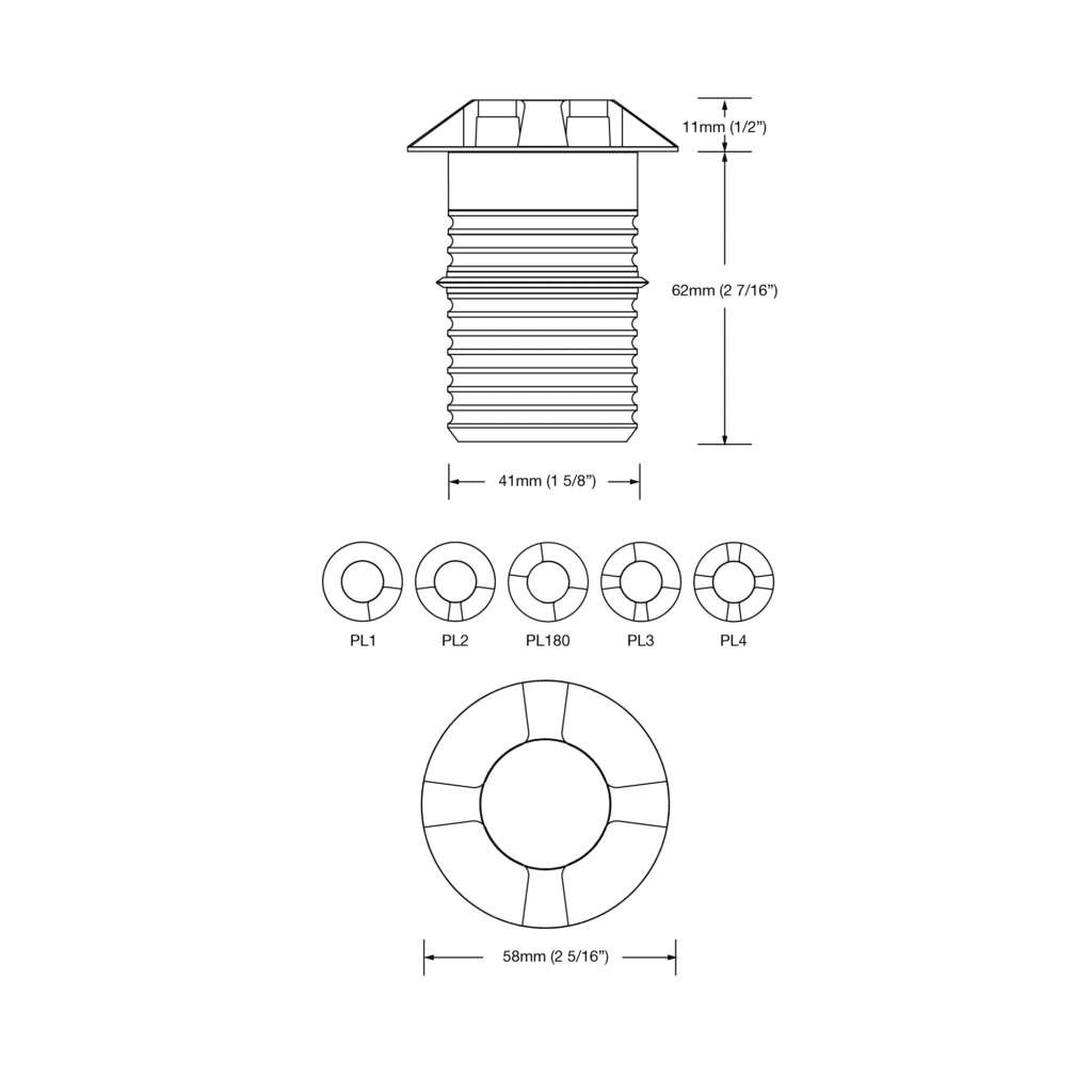 Dimensioned line drawing of the LuxR Modux Four Pathlight