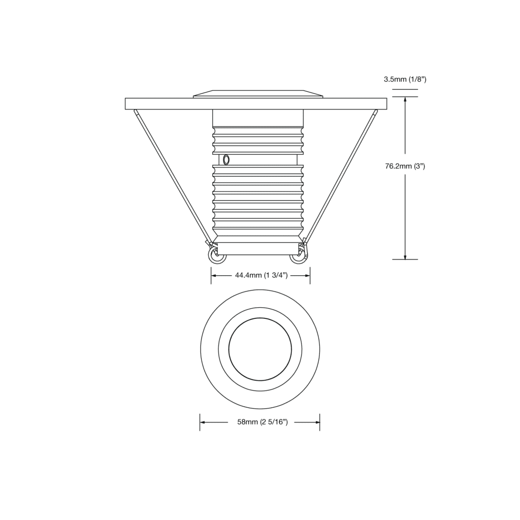 Dimensioned line drawing of the LuxR Modux Two Round Recessed Plug