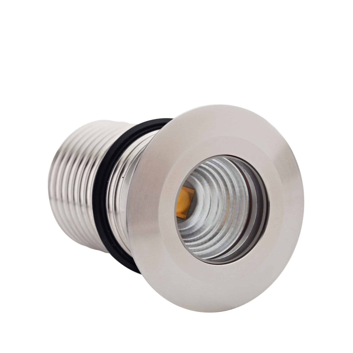 LuxR Modux Four Round in stainless steel showing its threaded barrel and lens