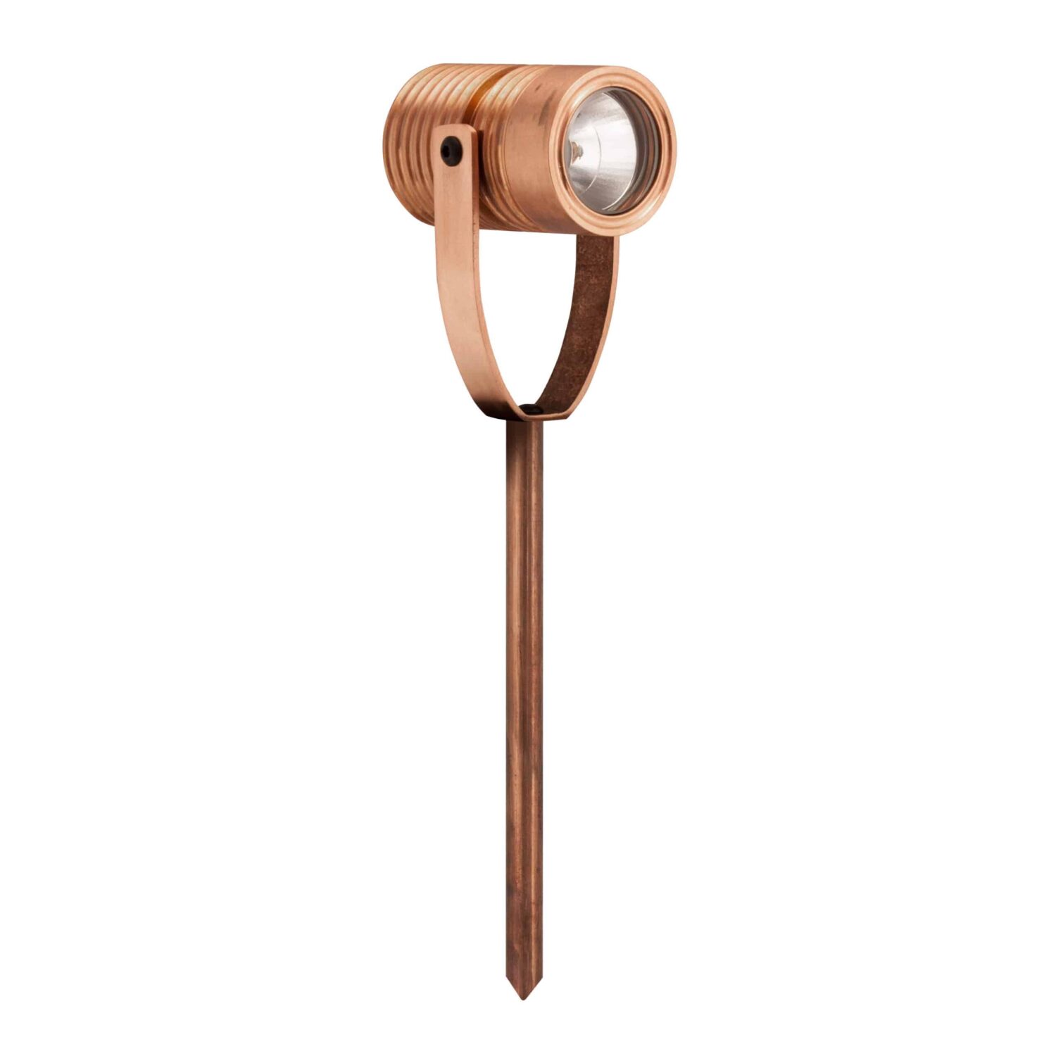 LuxR Modux Four Spike Spot in solid copper shown full height on its ground spike