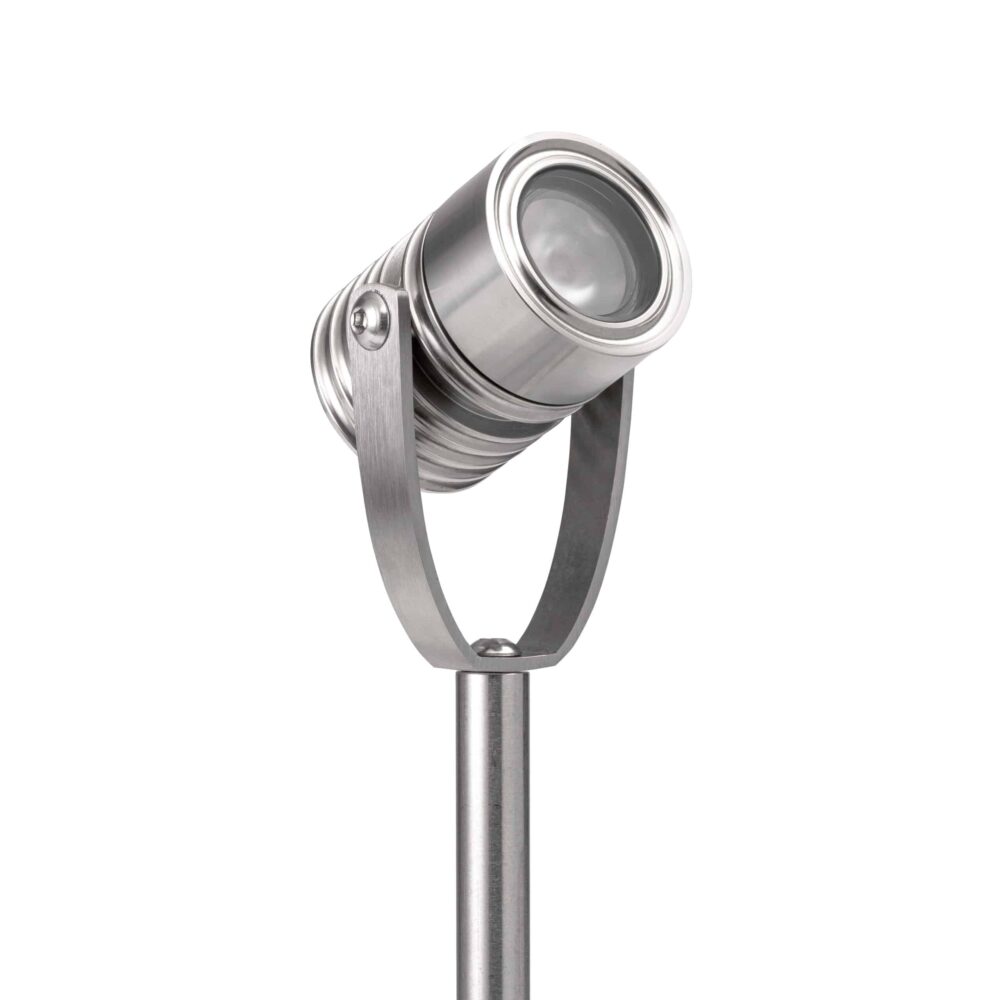 LuxR Modux Four Spike Spot in stainless steel on its ground spike