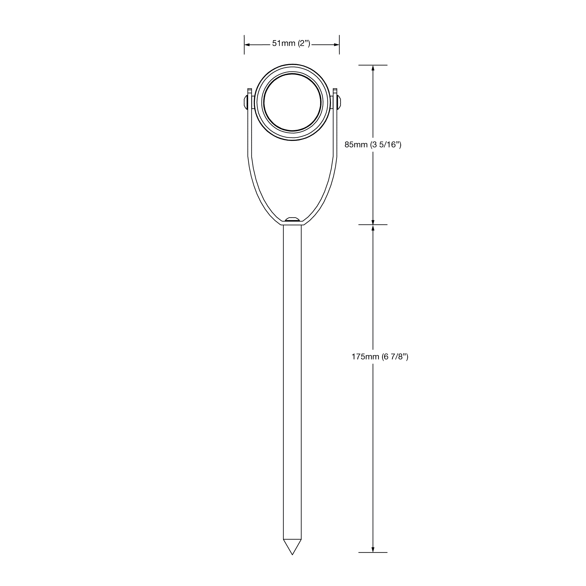 Dimensioned line drawing of the LuxR Modux Four Spike Spot