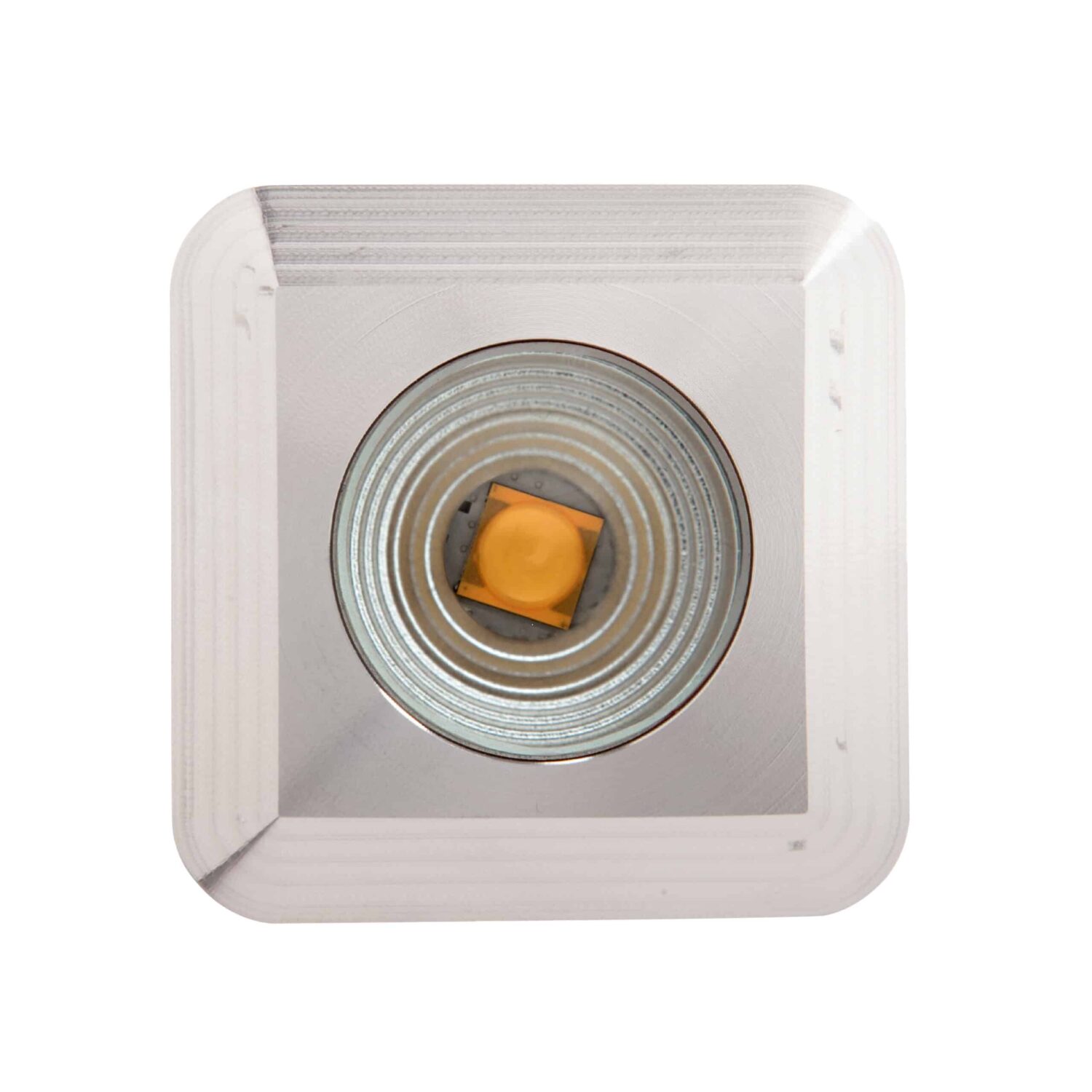 LuxR Modux Four Square in stainless steel seen face-on with its LED