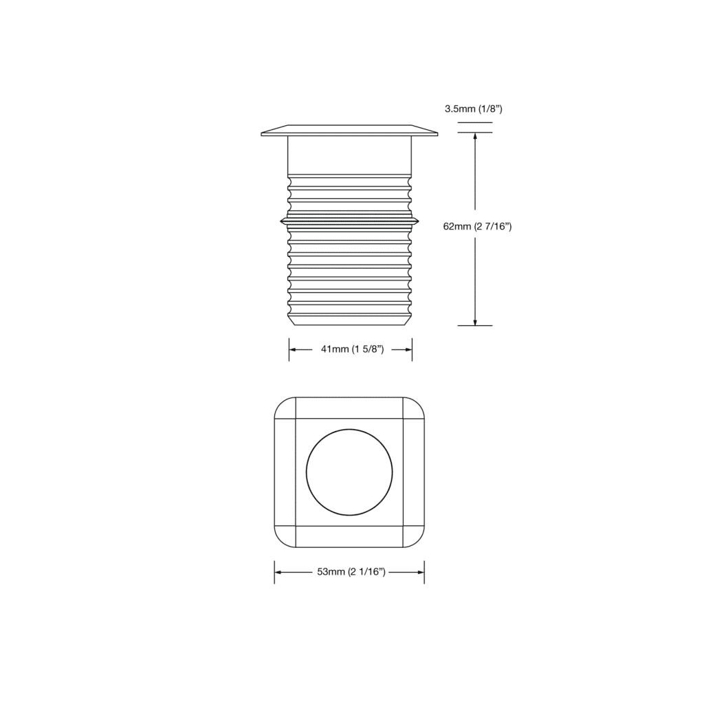 Dimensioned line drawing of the LuxR Modux Four Square