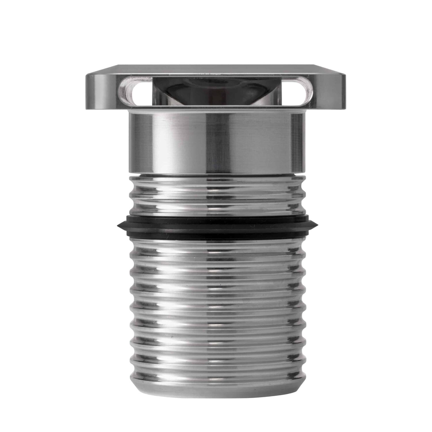 LuxR Modux Four Squarelight in stainless steel showing its threaded barrel