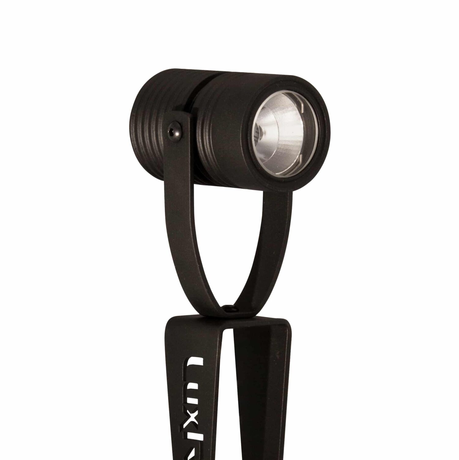 LuxR Modux Four Stake Spot in black on a twin-prong LuxR stake