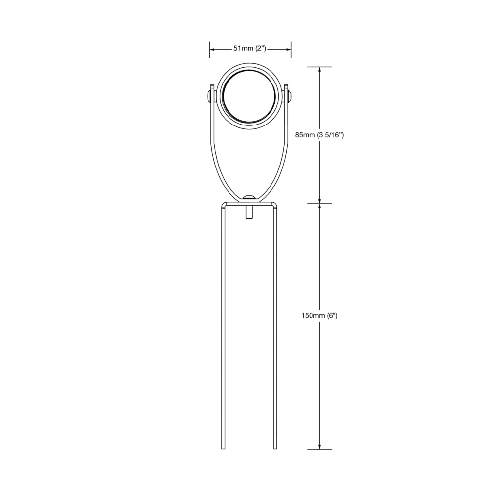 Dimensioned line drawing of the LuxR Modux Four Stake Spot