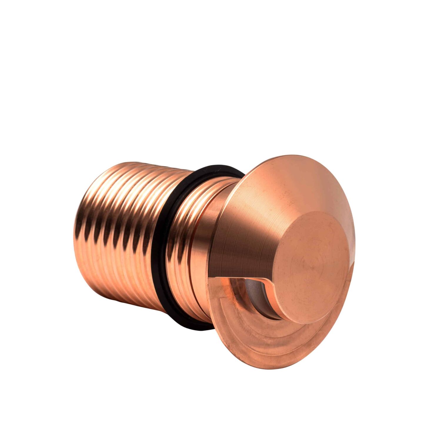 LuxR Modux Four Steplight in solid copper showing its threaded barrel and shielded face