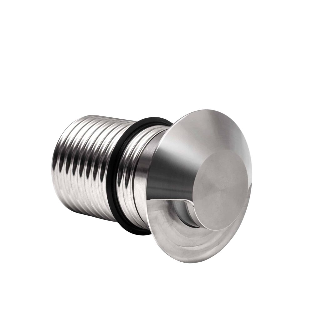 LuxR Modux Four Steplight in stainless steel showing its threaded barrel and shielded face