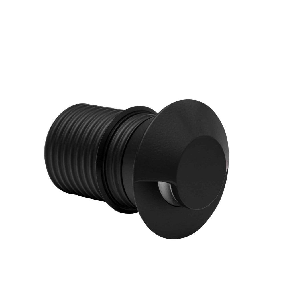 LuxR Modux Four Steplight in black showing its threaded barrel and shielded face