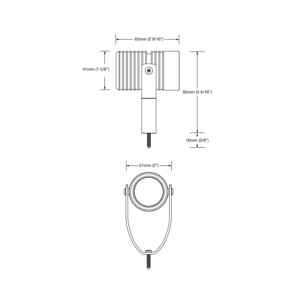 Dimensioned line drawing of the LuxR Modux Four Surface Mount Spot