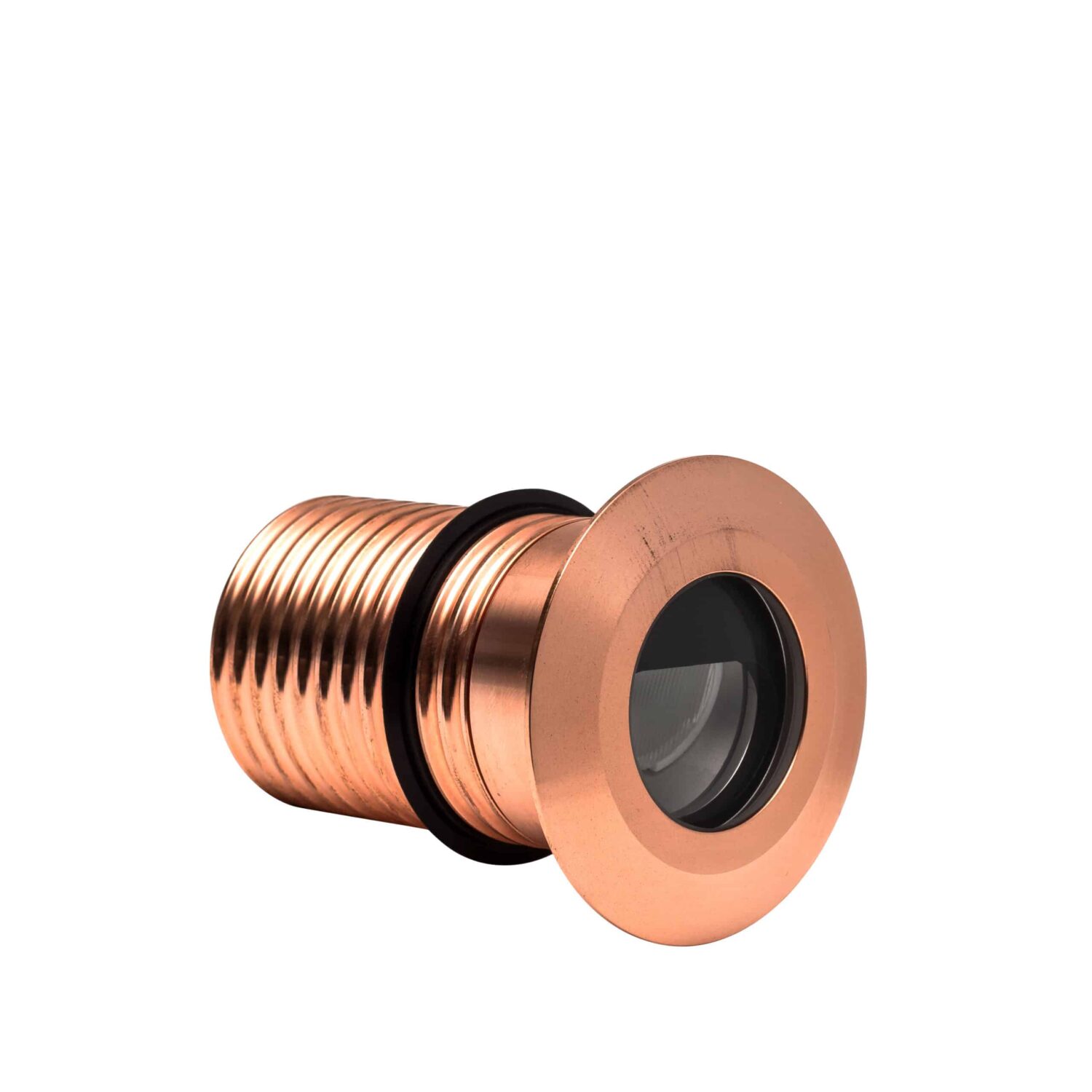 LuxR Modux Two Wall Washer in solid copper showing its threaded barrel and shielded lens